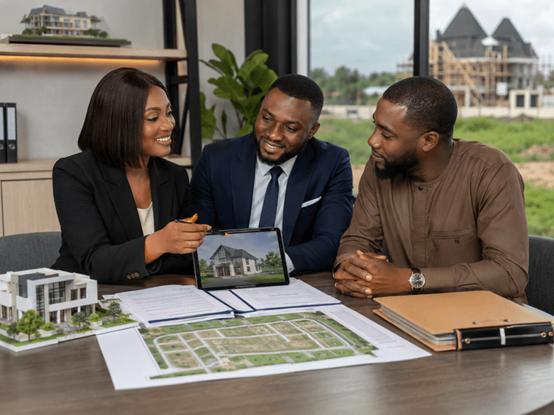 Noriev advisers reviewing an estate layout with a client
